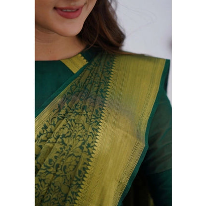 Generic Women's Silk Printed Saree With Unstitched Blouse 5.5Mtr (Green)