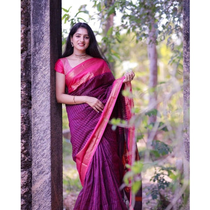 Generic Women's Silk Printed Saree With Unstitched Blouse 5.5Mtr (Purple)