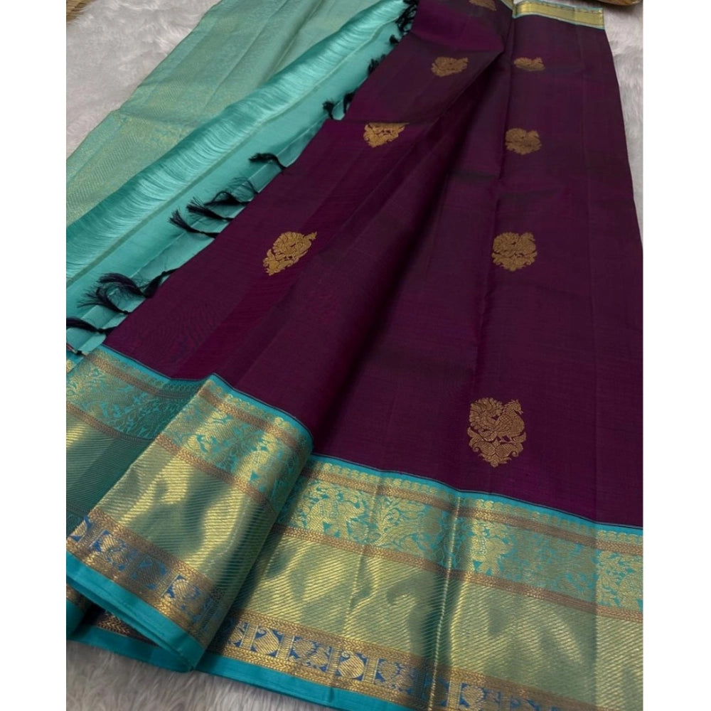 Generic Women's Silk Printed Saree With Unstitched Blouse 5.5Mtr (Wine)
