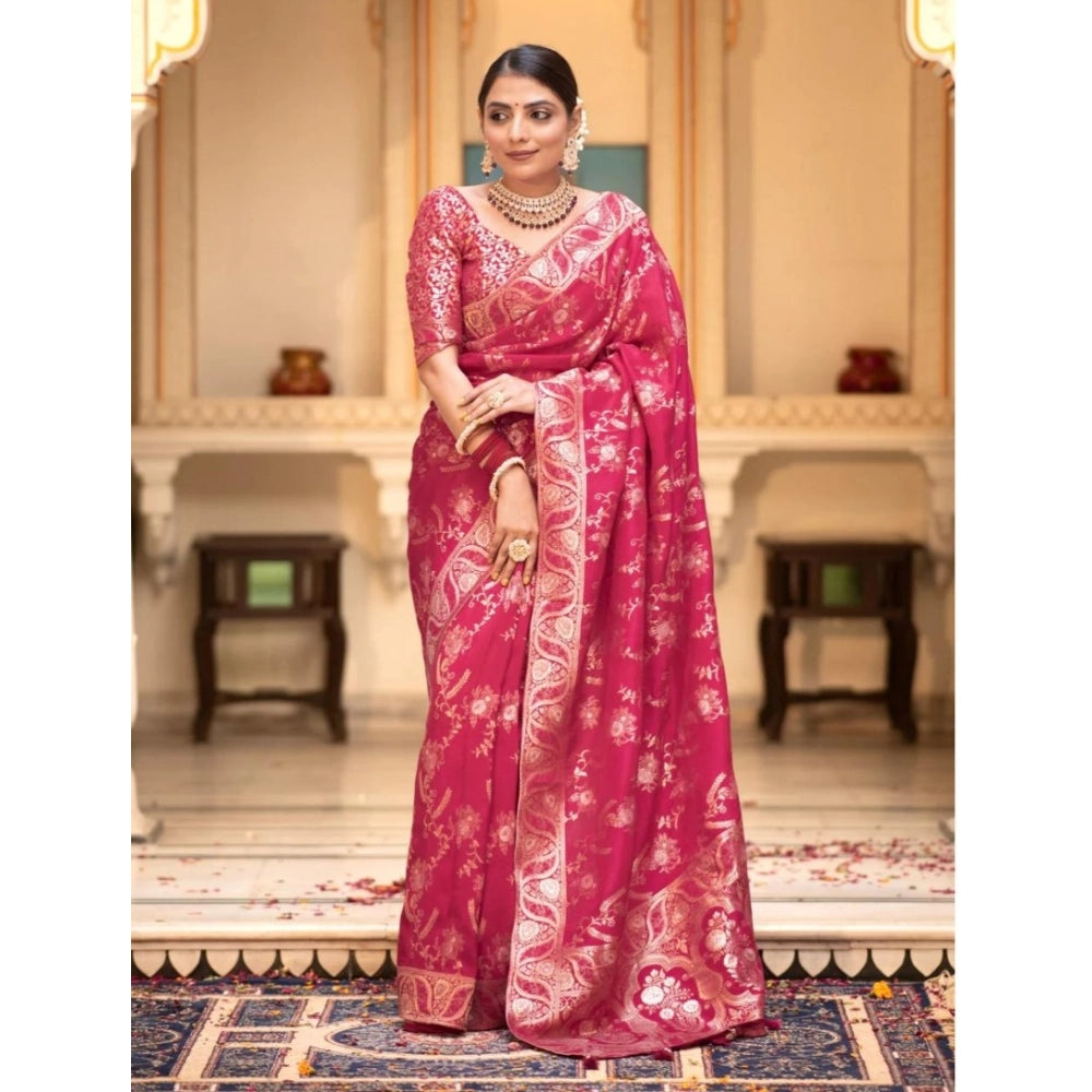 Generic Women's Silk Printed Saree With Unstitched Blouse 5.5Mtr (Pink)