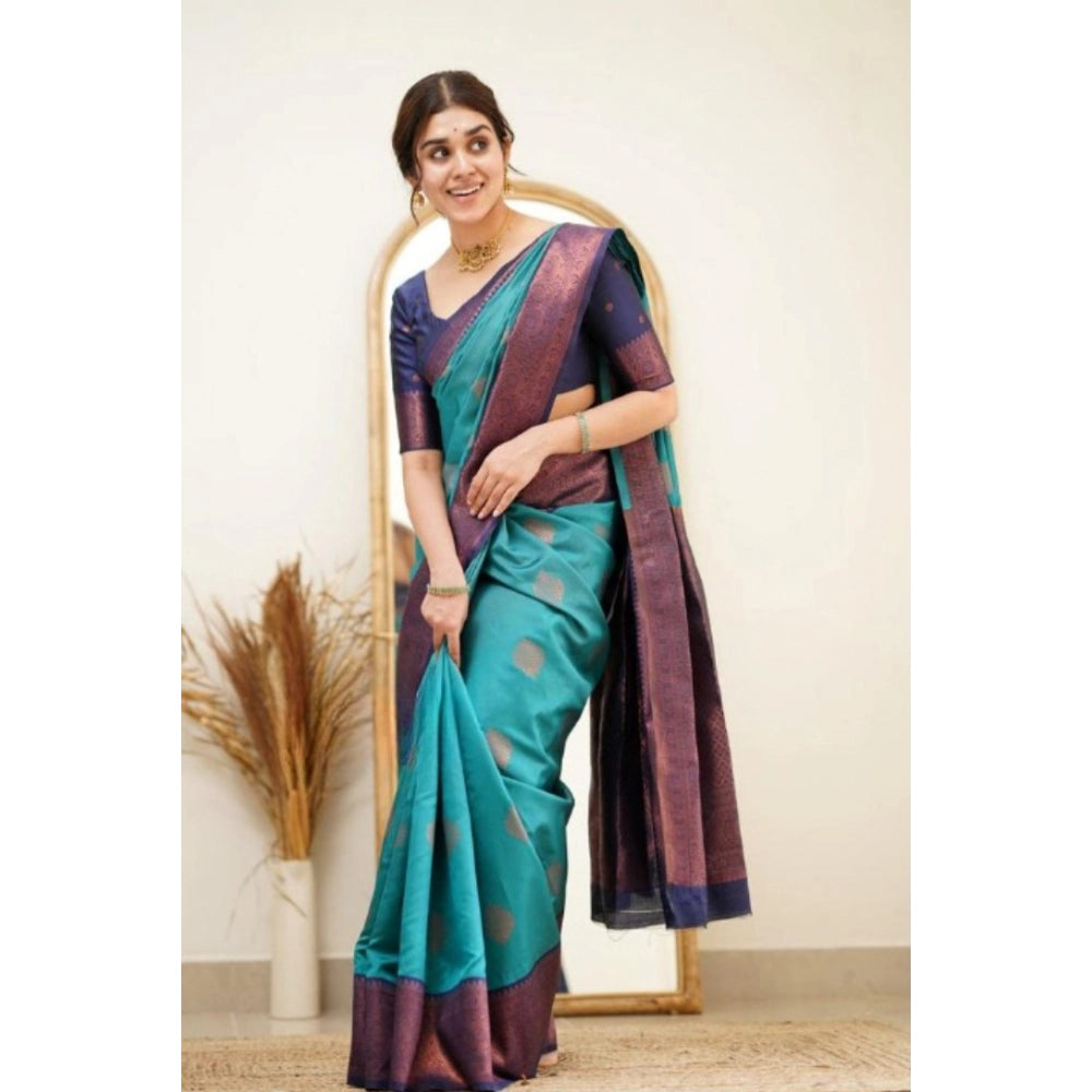 Generic Women's Silk Printed Saree With Unstitched Blouse 5.5Mtr (Rama)
