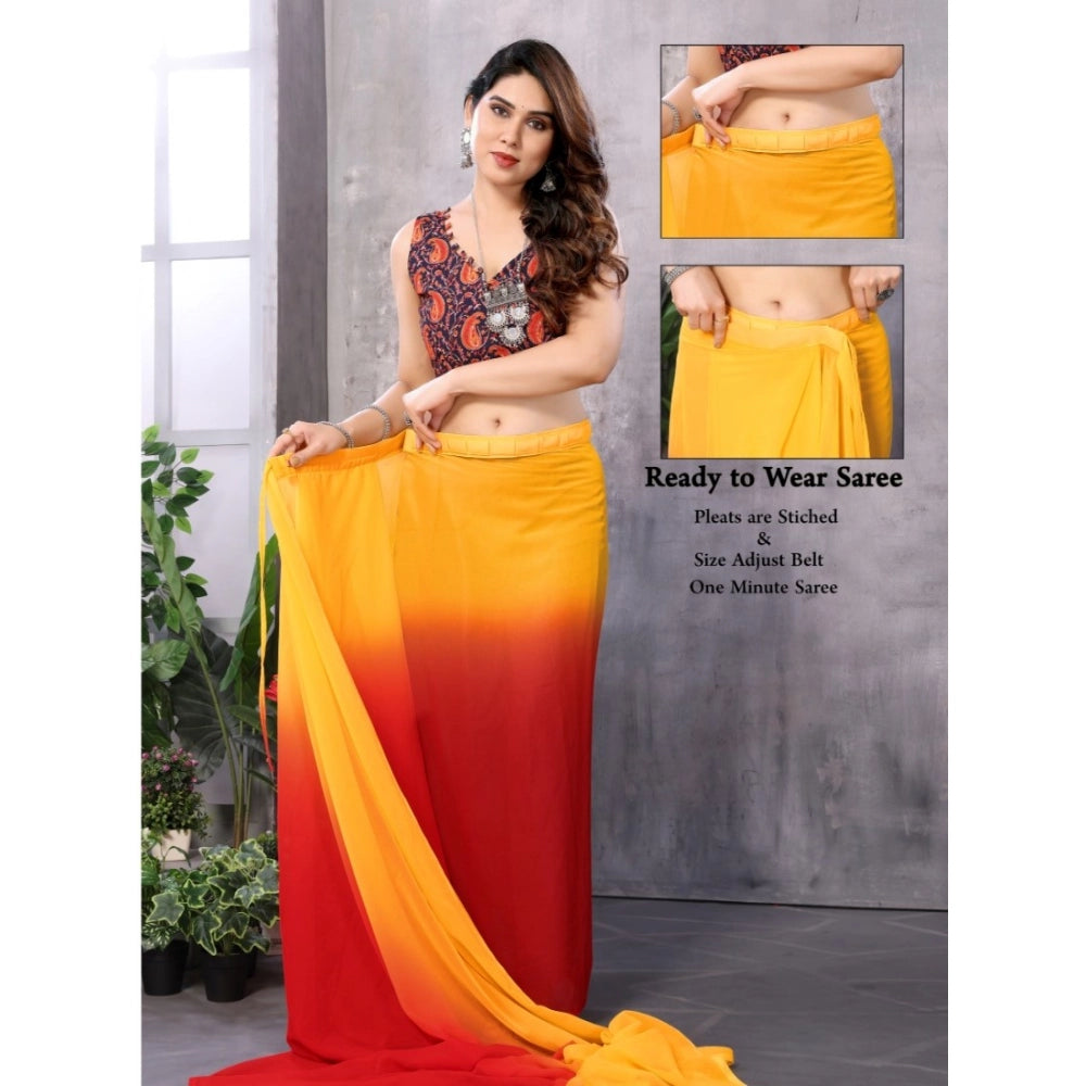 Generic Women's Small Lace Georgette Solid Ready-to-Wear Saree With Unstitched Blouse 5.5 Mtr (Red-Orange)