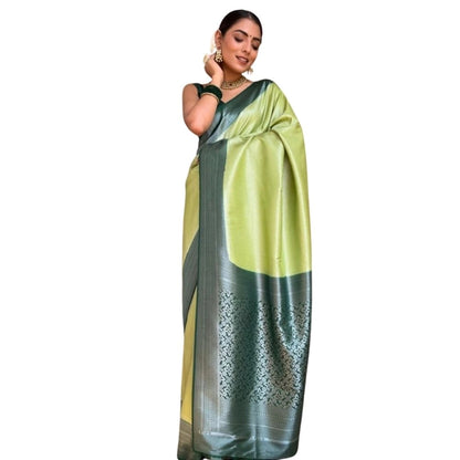 Generic Women's Silk Printed Saree With Unstitched Blouse 5.5Mtr (Sea Green)