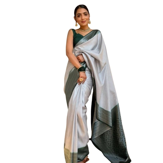 Generic Women's Silk Printed Saree With Unstitched Blouse 5.5Mtr (Grey)