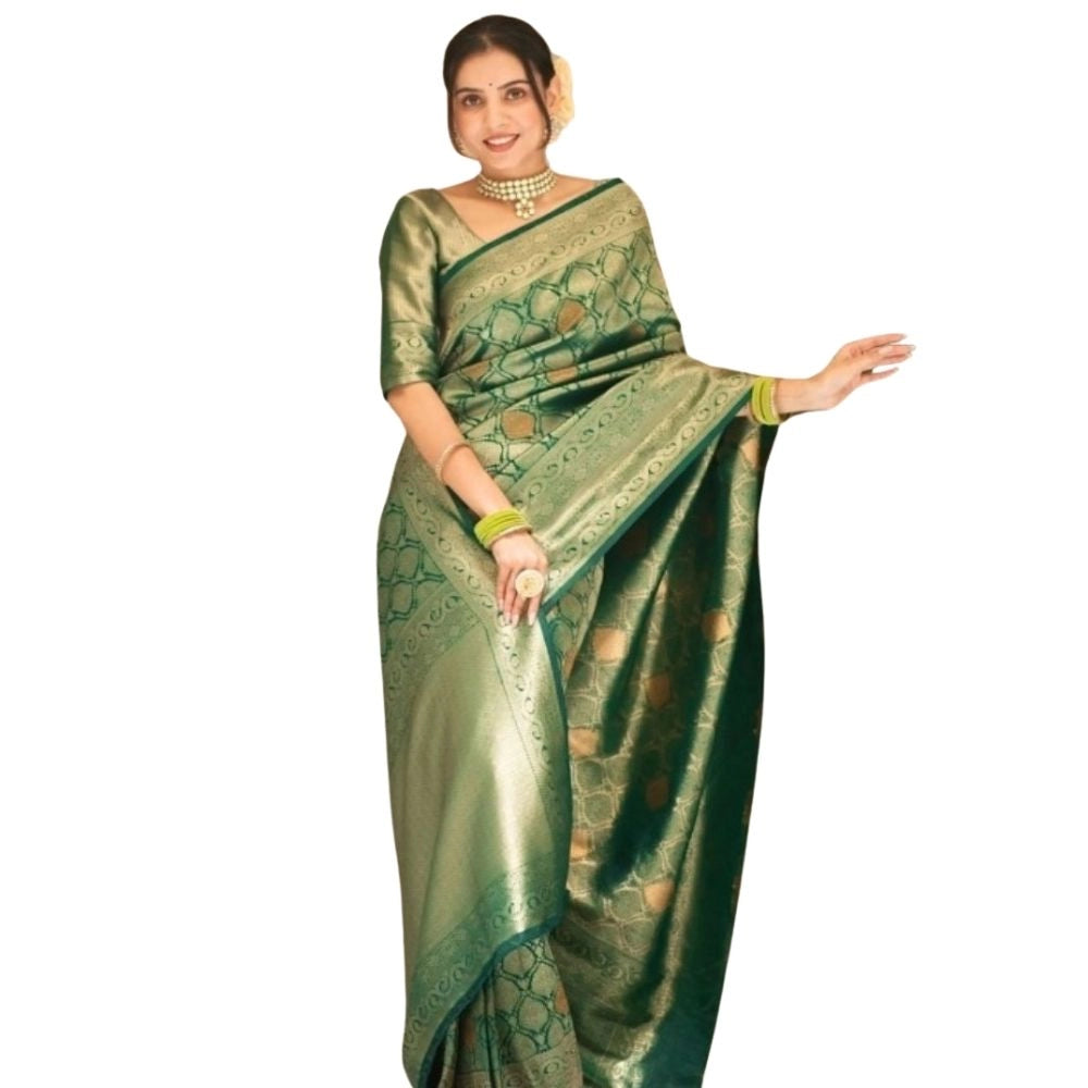 Generic Women's Silk Printed Saree With Unstitched Blouse 5.5Mtr (Green)