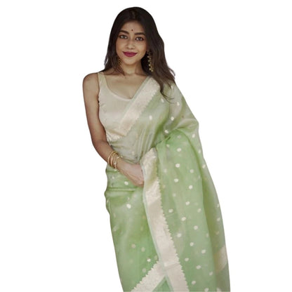 Generic Women's Cotton  Printed Saree With Unstitched Blouse 5.5Mtr (Pista)
