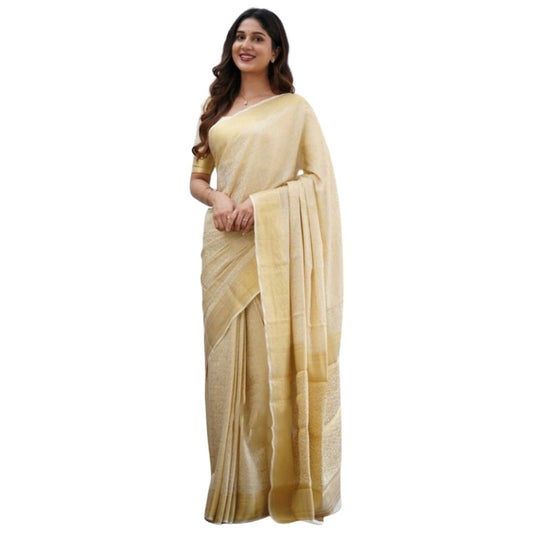 Generic Women's Silk Printed Saree With Unstitched Blouse 5.5Mtr (Cream)