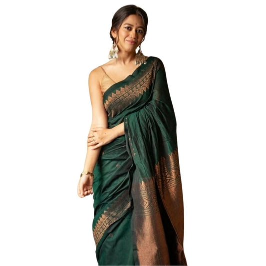 Generic Women's Silk Printed Saree With Unstitched Blouse 5.5Mtr (Green)