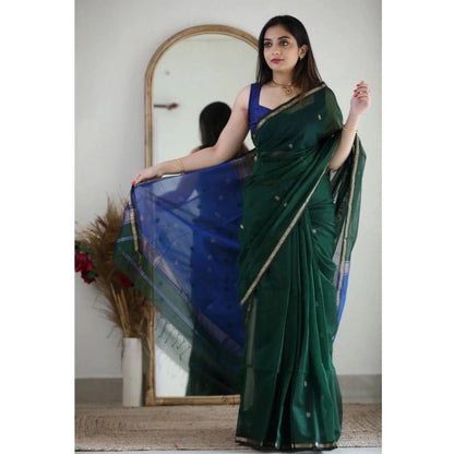 Generic Women's Cotton  Printed Saree With Unstitched Blouse 5.5Mtr (Green)