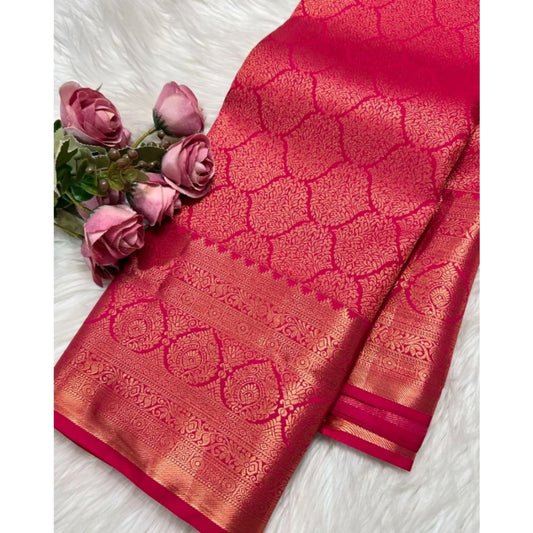 Generic Women's Silk Printed Saree With Unstitched Blouse 5.5Mtr (Rani Pink)