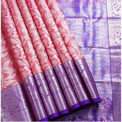 Generic Women's Soft Lichi Silk Printed Saree With Unstitched Blouse 5.5Mtr (Purple)