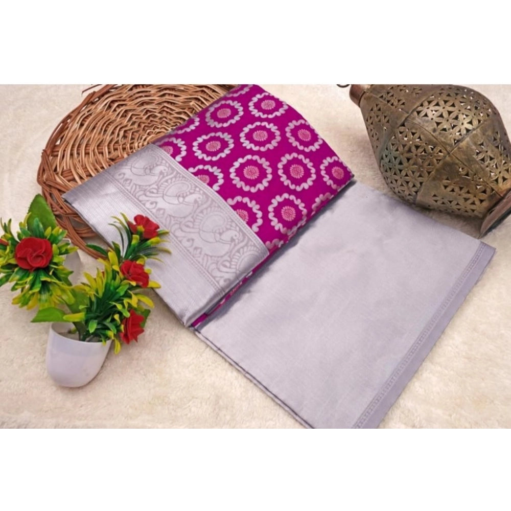 Generic Women's Soft Lichi Silk Printed Saree With Unstitched Blouse 5.5Mtr (Pink)