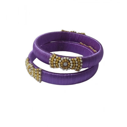 Generic Women's Plastic Silk Thread Bangles (Light Violet, Size: 2.4)