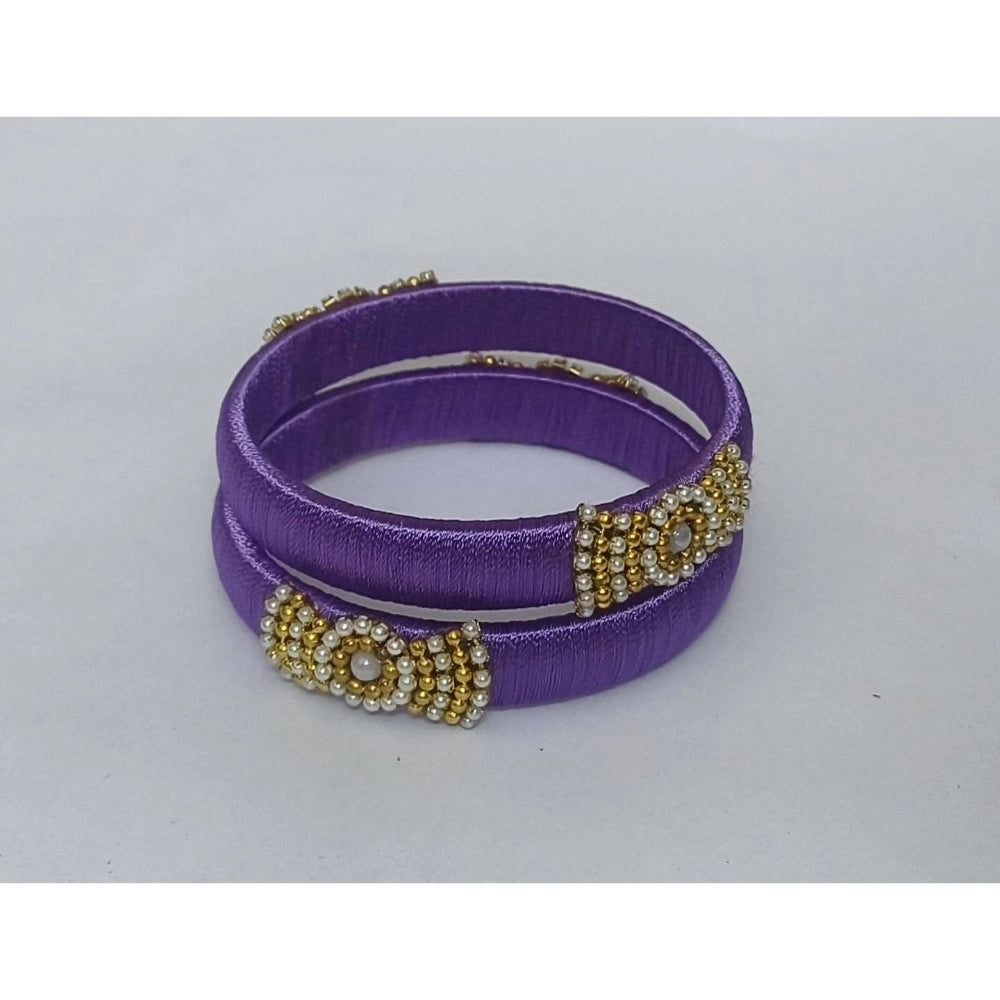 Generic Women's Plastic Silk Thread Bangles (Light Violet, Size: 2.4)