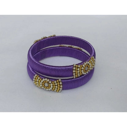 Generic Women's Plastic Silk Thread Bangles (Light Violet, Size: 2.4)