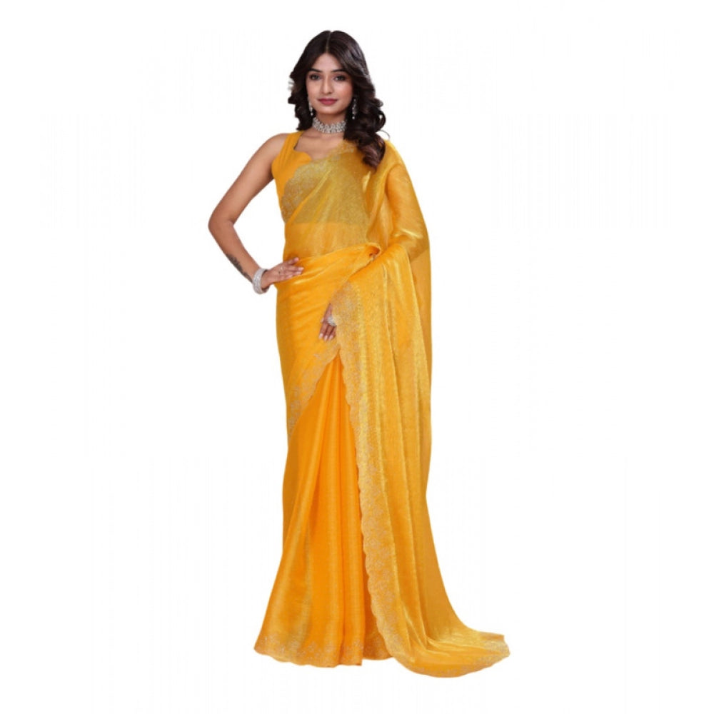 Generic Women's Jimmy choo Embellished Bollywood Saree With Unstitched Blouse 5.5Mtr (Mustard)