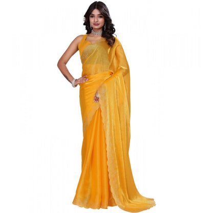 Generic Women's Jimmy choo Embellished Bollywood Saree With Unstitched Blouse 5.5Mtr (Mustard)