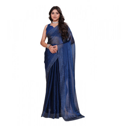 Generic Women's Jimmy choo Embellished Bollywood Saree With Unstitched Blouse 5.5Mtr (Blue)