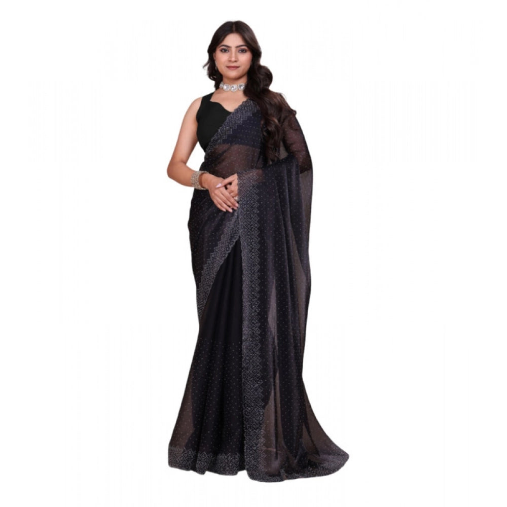 Generic Women's Jimmy choo Embellished Bollywood Saree With Unstitched Blouse 5.5Mtr (Black)