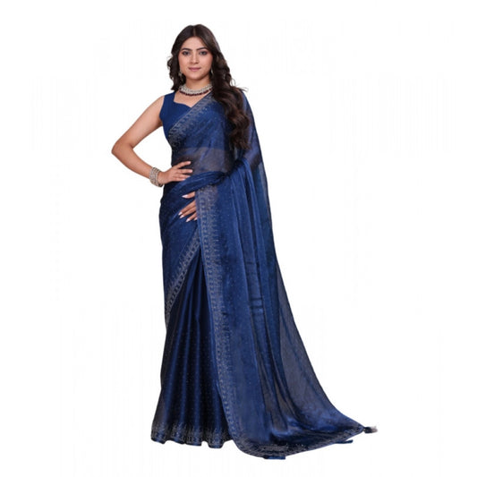 Generic Women's Jimmy choo Embellished Bollywood Saree With Unstitched Blouse 5.5Mtr (Blue)
