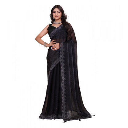 Generic Women's Jimmy choo Embellished Bollywood Saree With Unstitched Blouse 5.5Mtr (Black)