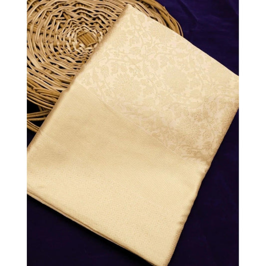 Generic Women's Litchi silk Printed Saree With Unstitched Blouse (Gold)