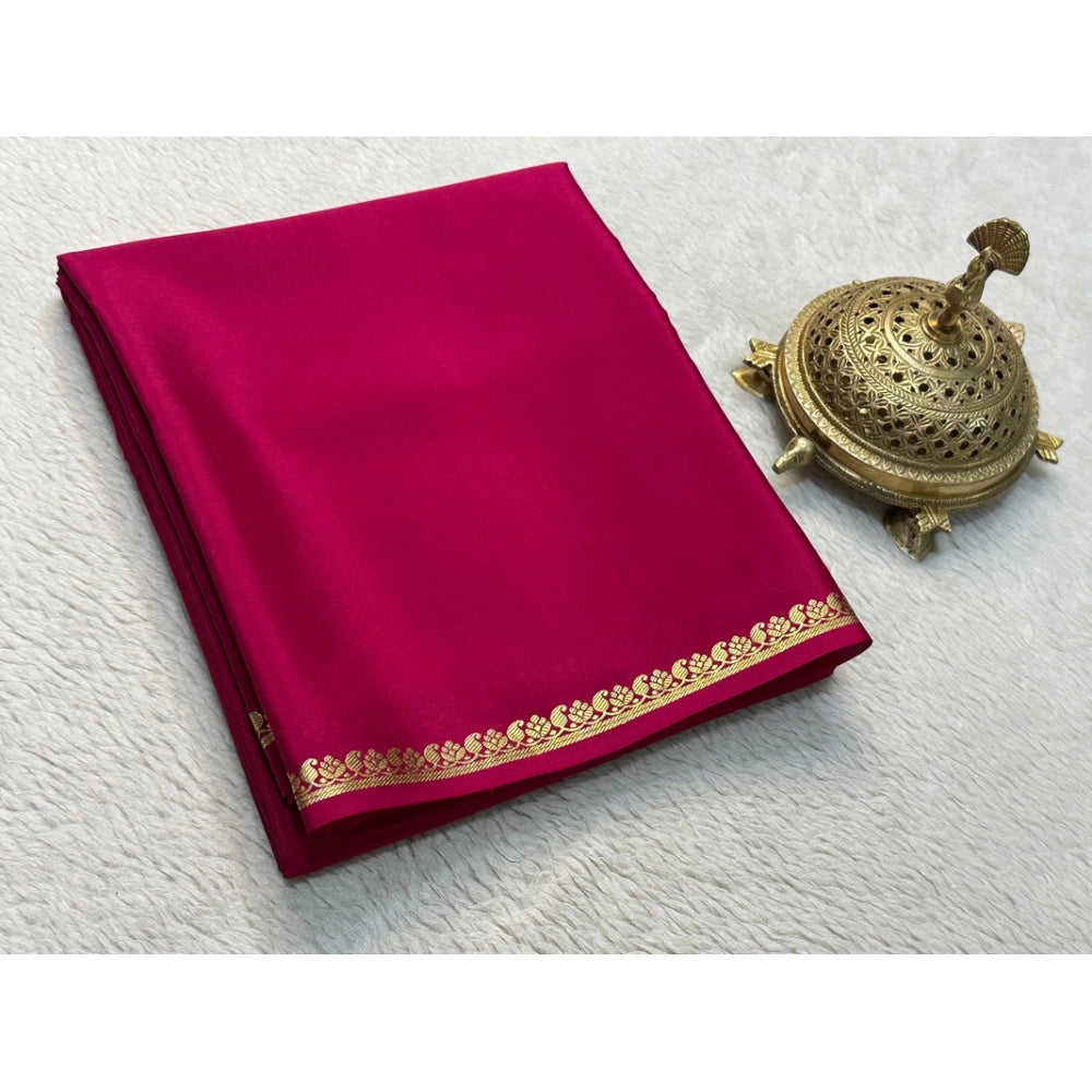 Generic Women's Crepe Chit Pallu Solid Saree With Unstitched Blouse 5.5Mtr (Pink)