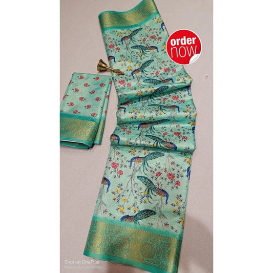 Generic Women's Digital Dolla Silk Printed Saree With Unstitched Blouse 5.5Mtr (Pista Green)