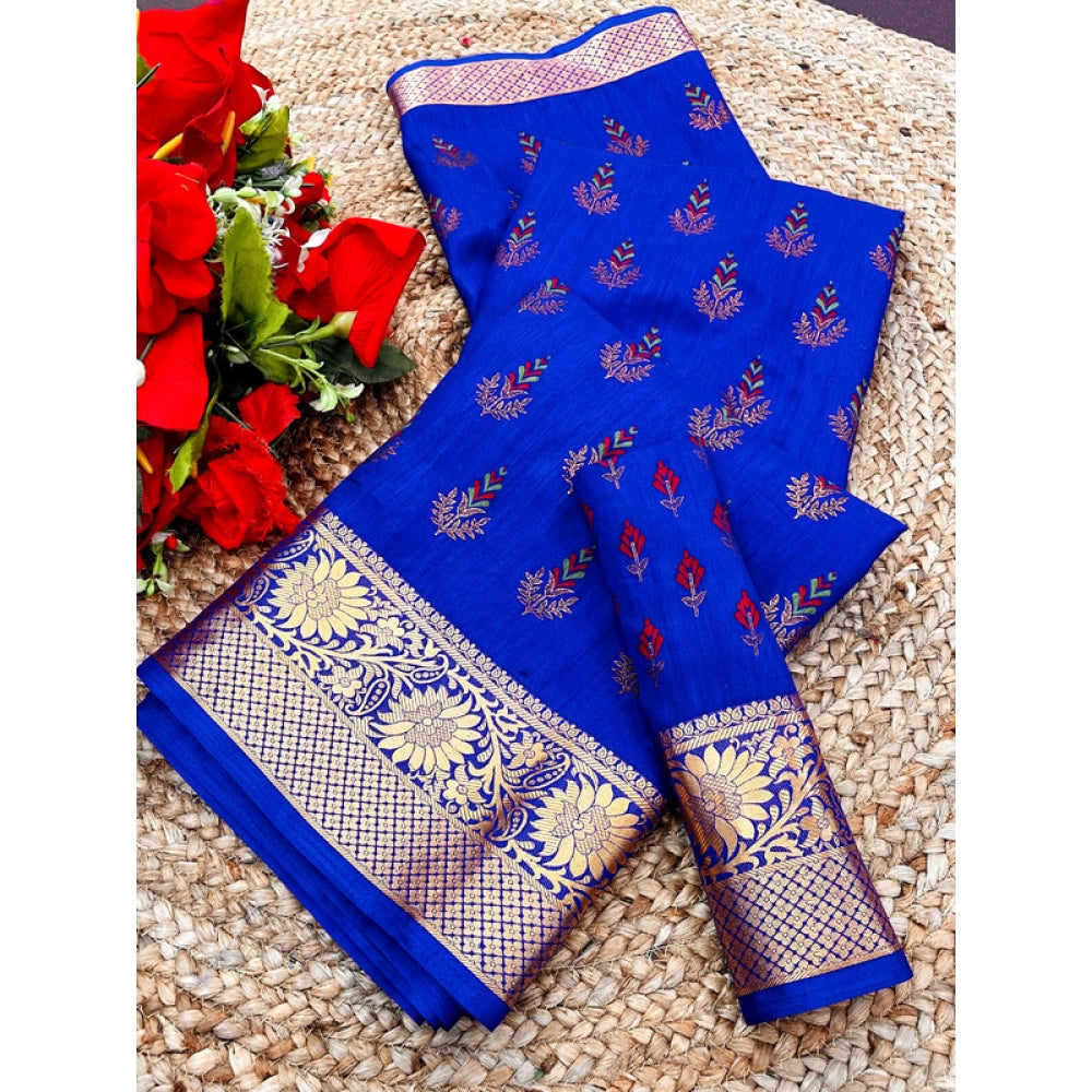 Generic Women's Digital Dolla Silk Printed Saree With Unstitched Blouse 5.5Mtr (Blue)