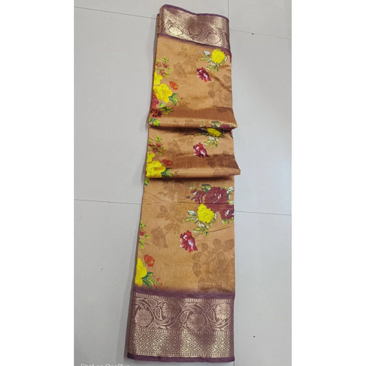 Generic Women's Digital Dolla Silk Printed Saree With Unstitched Blouse 5.5Mtr (Mustard)