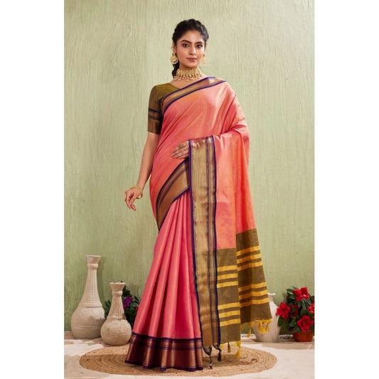 Generic Women's Silk Blended Jaquard Woven Saree With Unstitched Blouse 5.5Mtr (Pink)