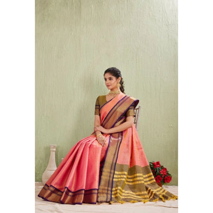 Generic Women's Silk Blended Jaquard Woven Saree With Unstitched Blouse 5.5Mtr (Pink)