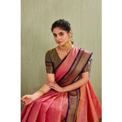 Generic Women's Silk Blended Jaquard Woven Saree With Unstitched Blouse 5.5Mtr (Pink)