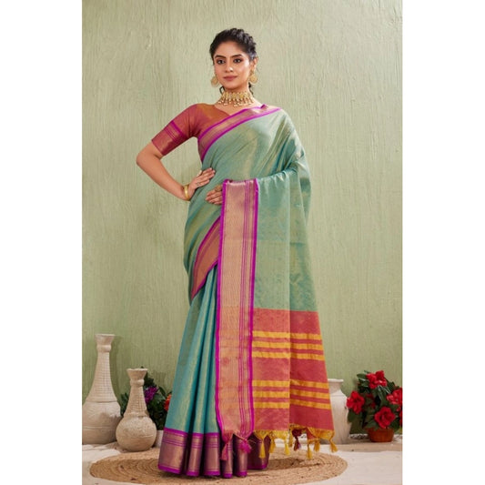 Generic Women's Silk Blended Jaquard Woven Saree With Unstitched Blouse 5.5Mtr (Light Green)
