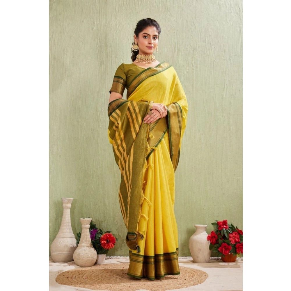Generic Women's Silk Blended Jaquard Woven Saree With Unstitched Blouse 5.5Mtr (Yellow)