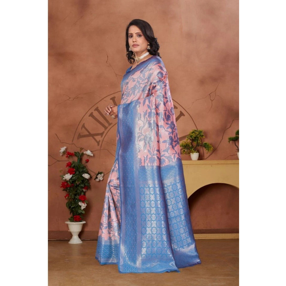 Generic Women's Banarasi Silk Jaquard Woven Saree With Unstitched Blouse 5.5Mtr (Pink)