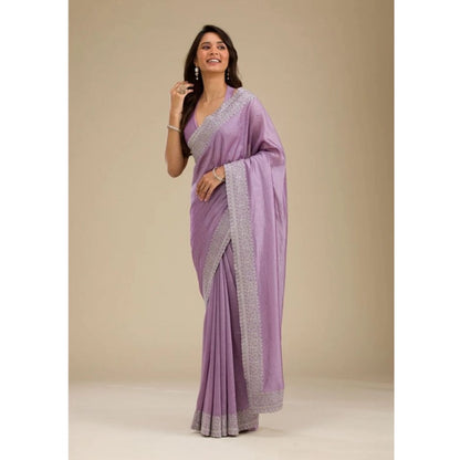 Generic Women's Silk Embroidred Saree With Unstitched Blouse 5.5Mtr (Purple)