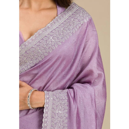 Generic Women's Silk Embroidred Saree With Unstitched Blouse 5.5Mtr (Purple)