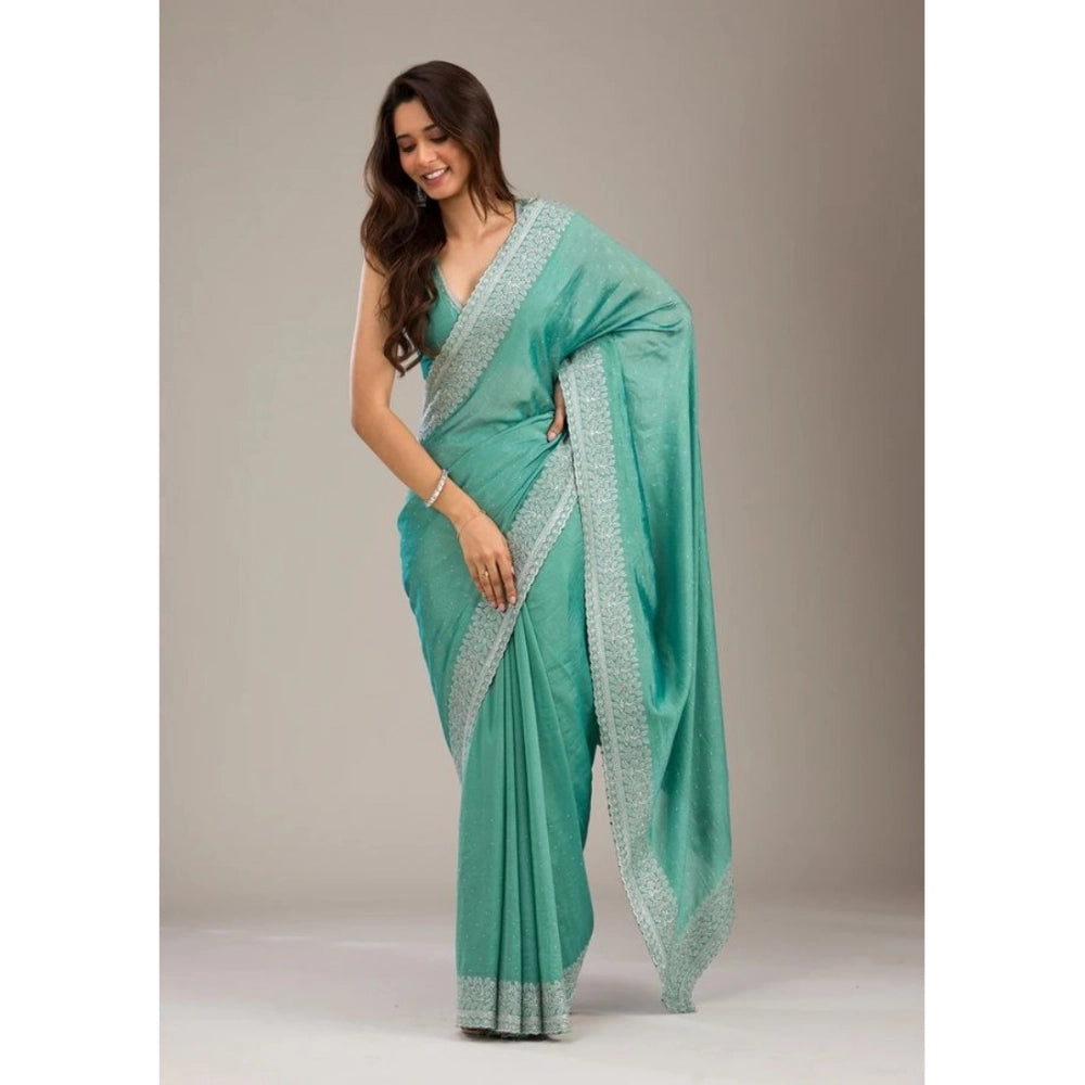 Generic Women's Silk Embroidred Saree With Unstitched Blouse 5.5Mtr (Light Green)