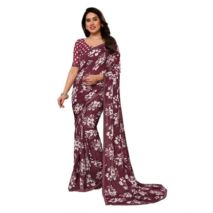 Generic Women's Georgette Printed Saree With Unstitched Blouse 5.5Mtr (Brown)