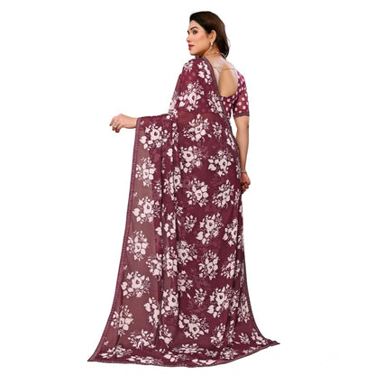Generic Women's Georgette Printed Saree With Unstitched Blouse 5.5Mtr (Brown)