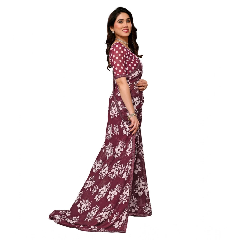 Generic Women's Georgette Printed Saree With Unstitched Blouse 5.5Mtr (Brown)
