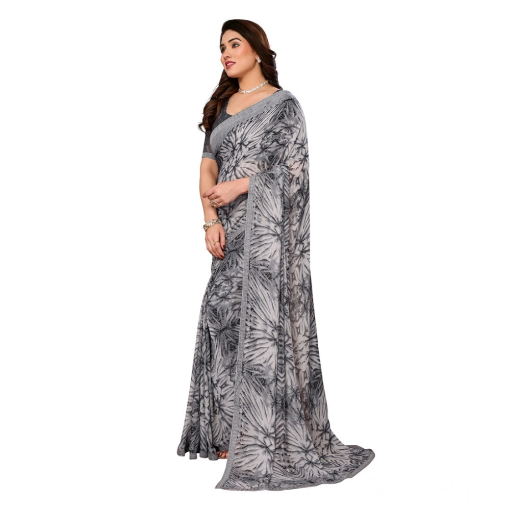 Generic Women's Georgette Printed Saree With Unstitched Blouse 5.5Mtr (Grey)