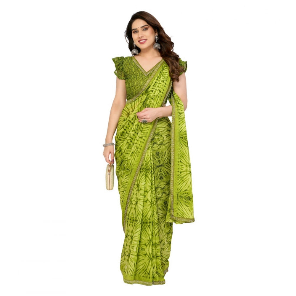 Generic Women's Georgette Printed Saree With Unstitched Blouse 5.5Mtr (Mehendi Green)