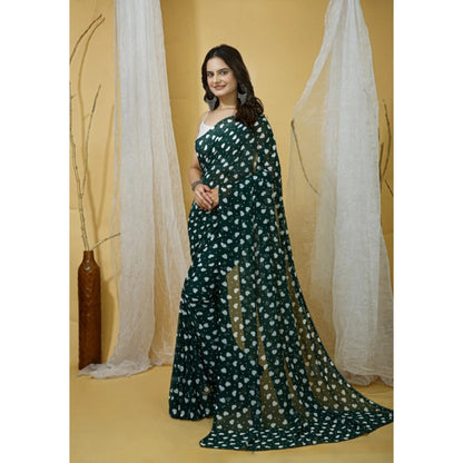 Generic Women's Georgette Printed Saree With Unstitched Blouse 5.5Mtr (Green)