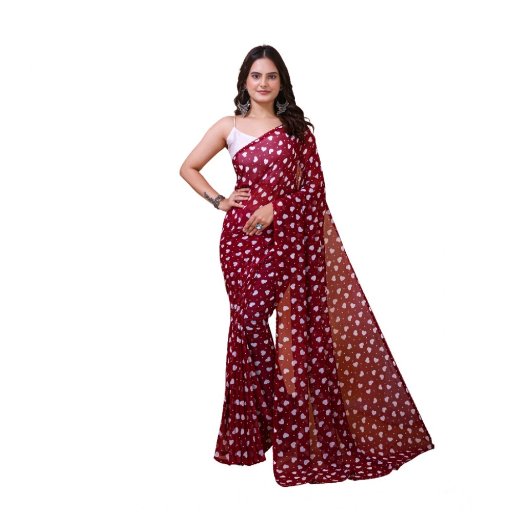 Generic Women's Georgette Printed Saree With Unstitched Blouse 5.5Mtr (Maroon)
