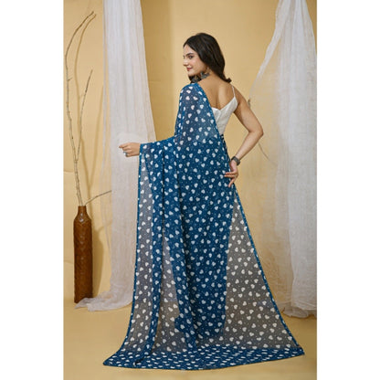 Generic Women's Georgette Printed Saree With Unstitched Blouse 5.5Mtr (Blue)