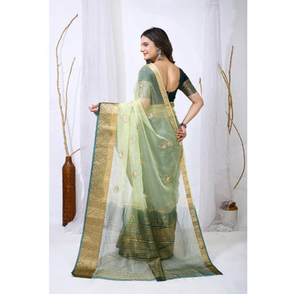 Generic Women's Organza jacquard Embellished Saree With Unstitched Blouse 5.5Mtr (Light Green)
