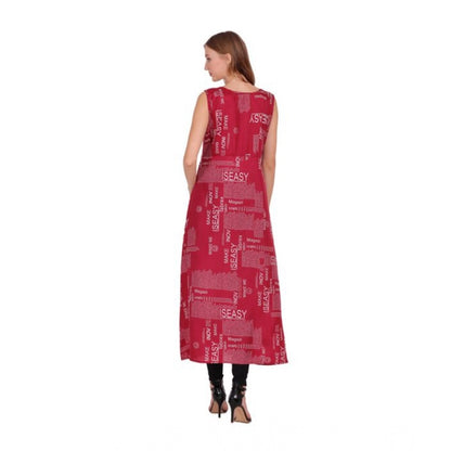 Generic Women's Casual Crepe Sleeveless Slit Dress (Maroon)