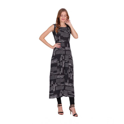 Generic Women's Casual Crepe Sleeveless Slit Dress (Black)